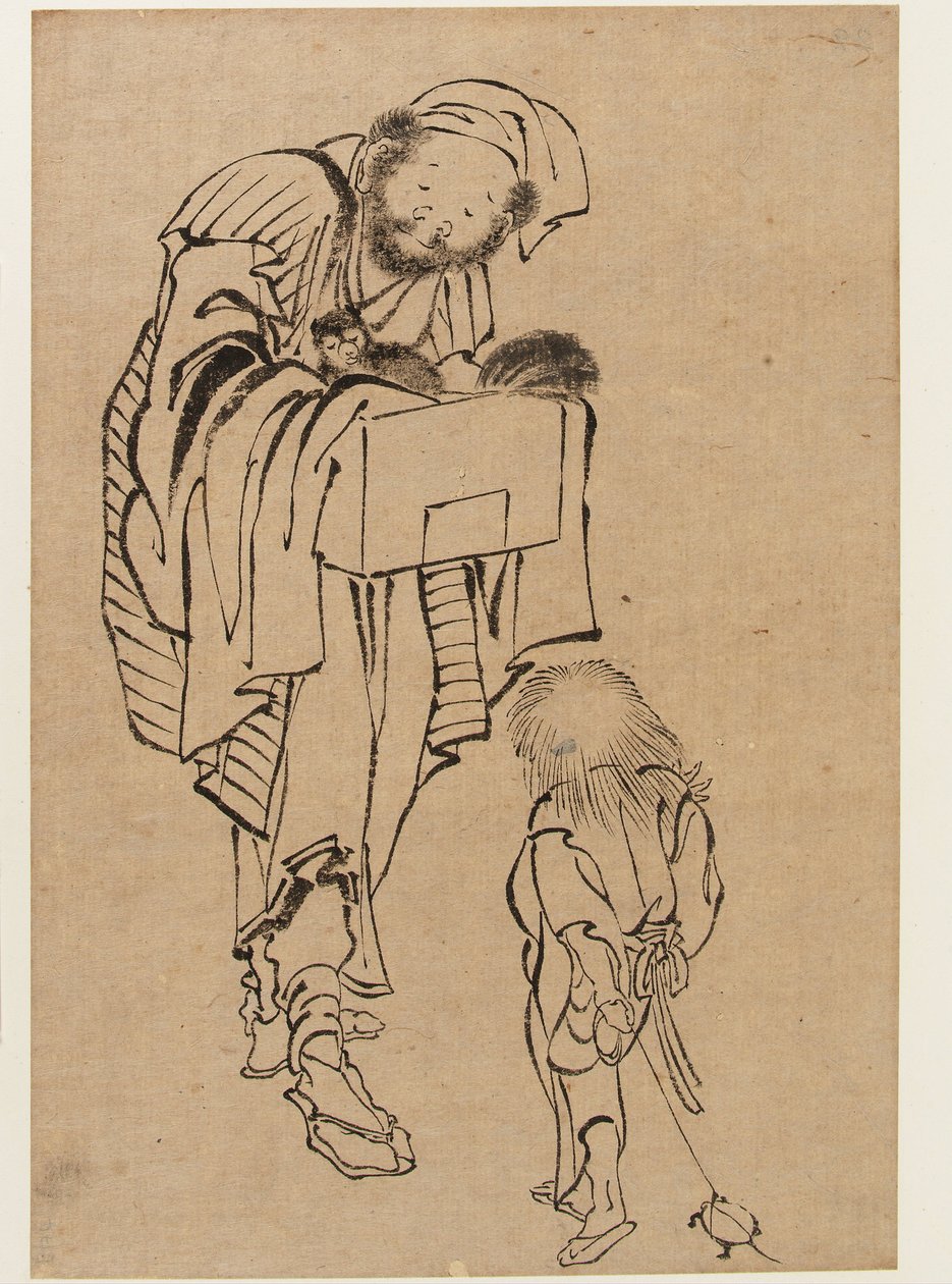 Man and Boy, Edo Period (blæk på papir) af Katsushika Hokusai