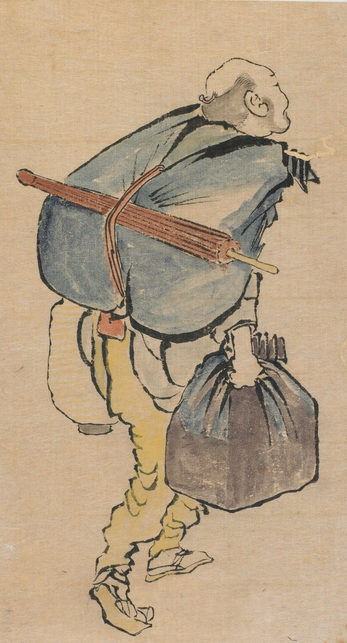 Mand med rygsæk og lanterne, slutningen af det 18.-begyndelsen af det 19. århundrede. af Katsushika Hokusai