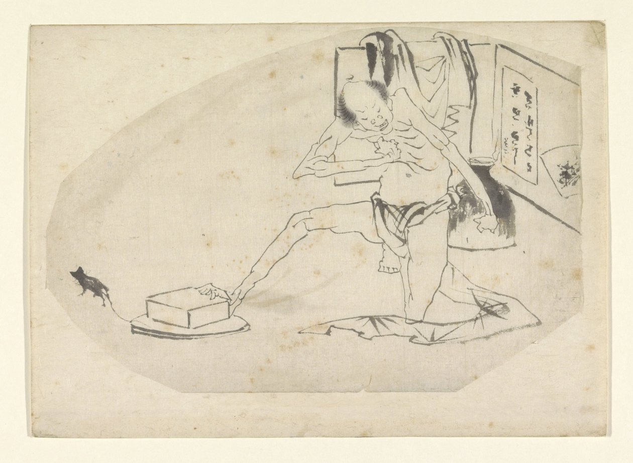 Mand i lændeklæde, en æske og en mus af Katsushika Hokusai