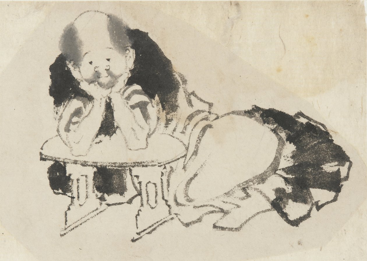 Mand siddende med armlæn, Edo-periode (blæk på papir) af Katsushika Hokusai