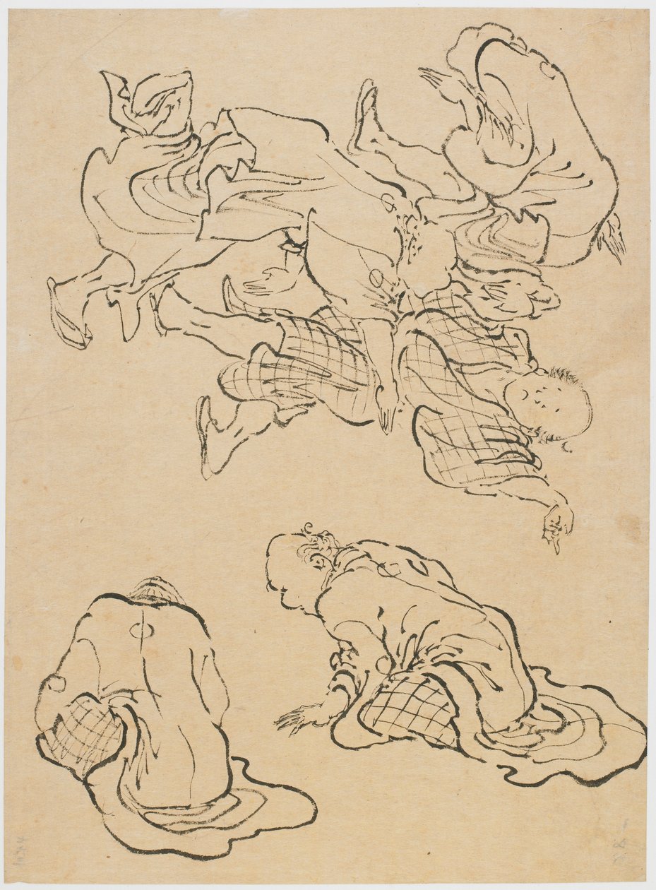 Dansende mænd og diverse figurer, slutningen af det 18.-begyndelsen af det 19. århundrede. af Katsushika Hokusai
