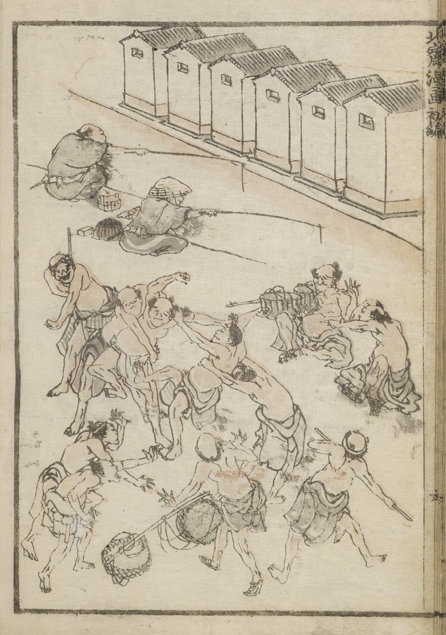 Mænd brydning og fiskeri (træbloktryk) af Katsushika Hokusai