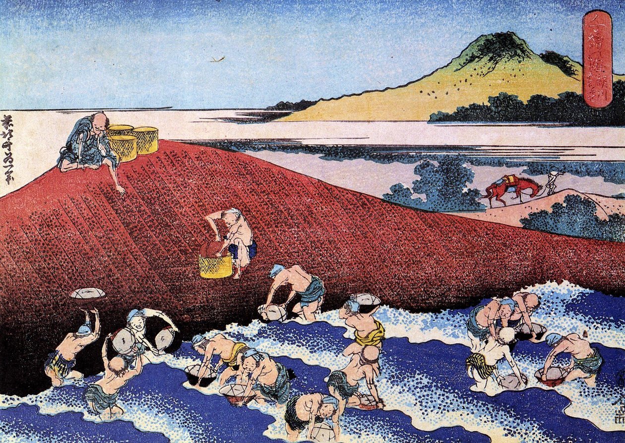 Tusind udsigter over havet, Japan: fiskere på kysten. (Print af Katsushika Hokusai