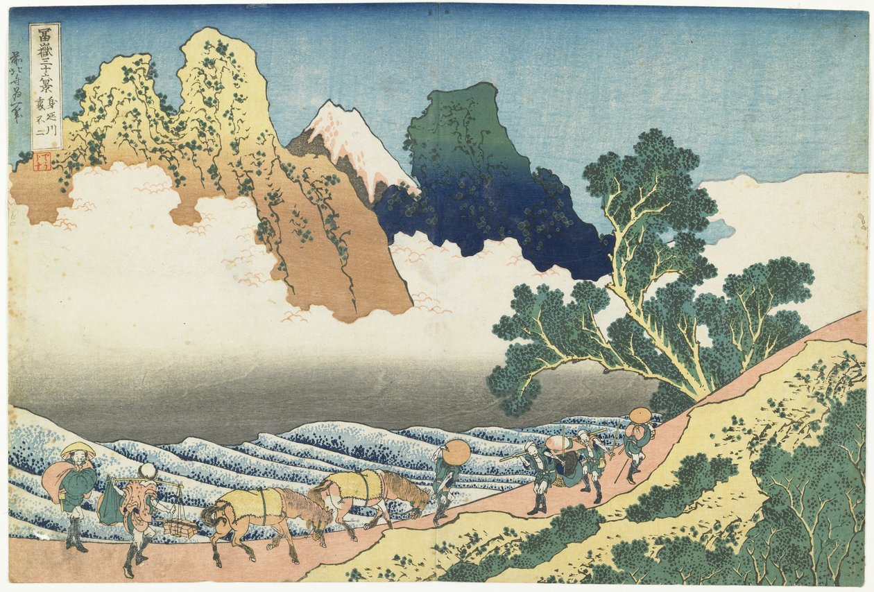 Minobu-floden og Fuji-bjerget set fra bagsiden, 1831-1834 af Katsushika Hokusai