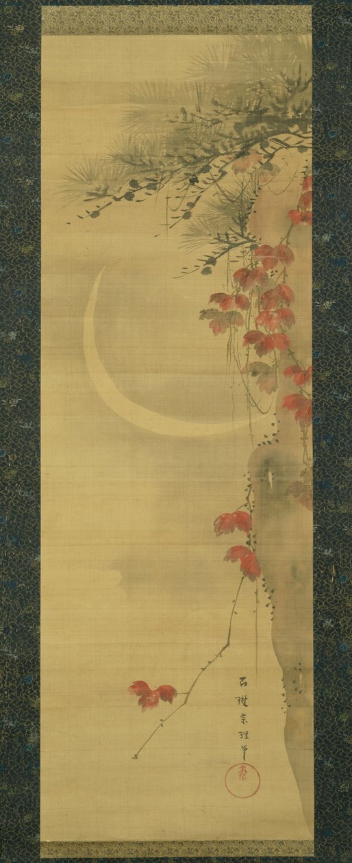 Måne, Fyr og Ahorn af Katsushika Hokusai