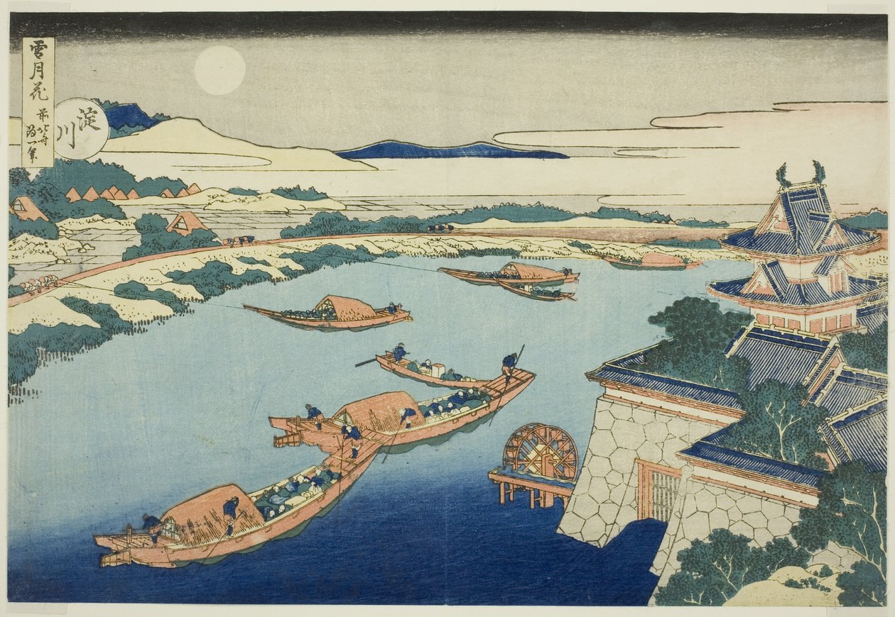 Moonlight on the Yodo River (Yodogawa), fra serien "Snow, Moon and Flowers (Setsugekka)" af Katsushika Hokusai