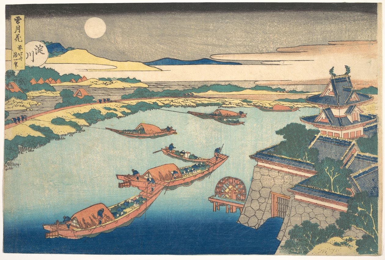 Måneskin over Yodo-floden (Yodogawa), fra serien »Sne, måne og blomster« (Setsugekka) af Katsushika Hokusai