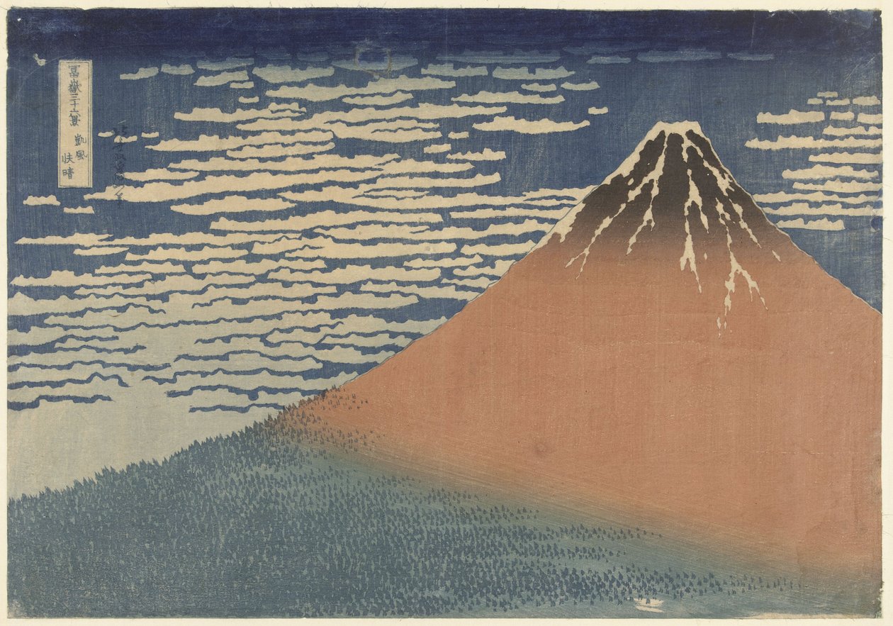 Fuji-bjerget i klart vejr (også kendt som Red Fuji), ca. 1830 (træsnit) af Katsushika Hokusai