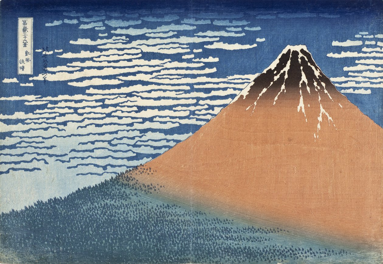 Mount Fuji i klart vejr (også kendt som Red Fuji), ca. 1830 (træbloktryk) af Katsushika Hokusai