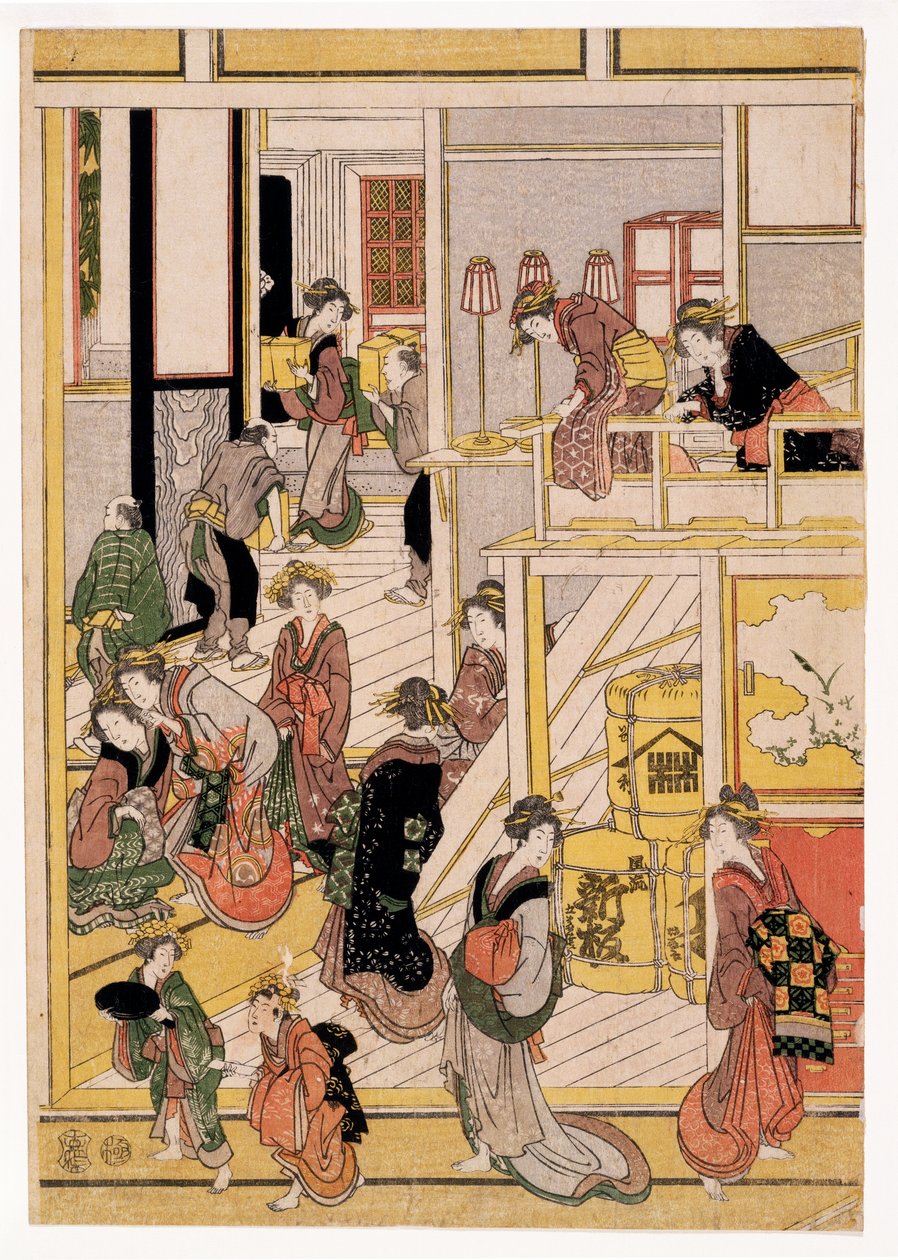 New Years Days of the Teahouse Ogi-ya, ca. 1810 (træbloktryk) (se også 406534, 406535 og 406536) af Katsushika Hokusai