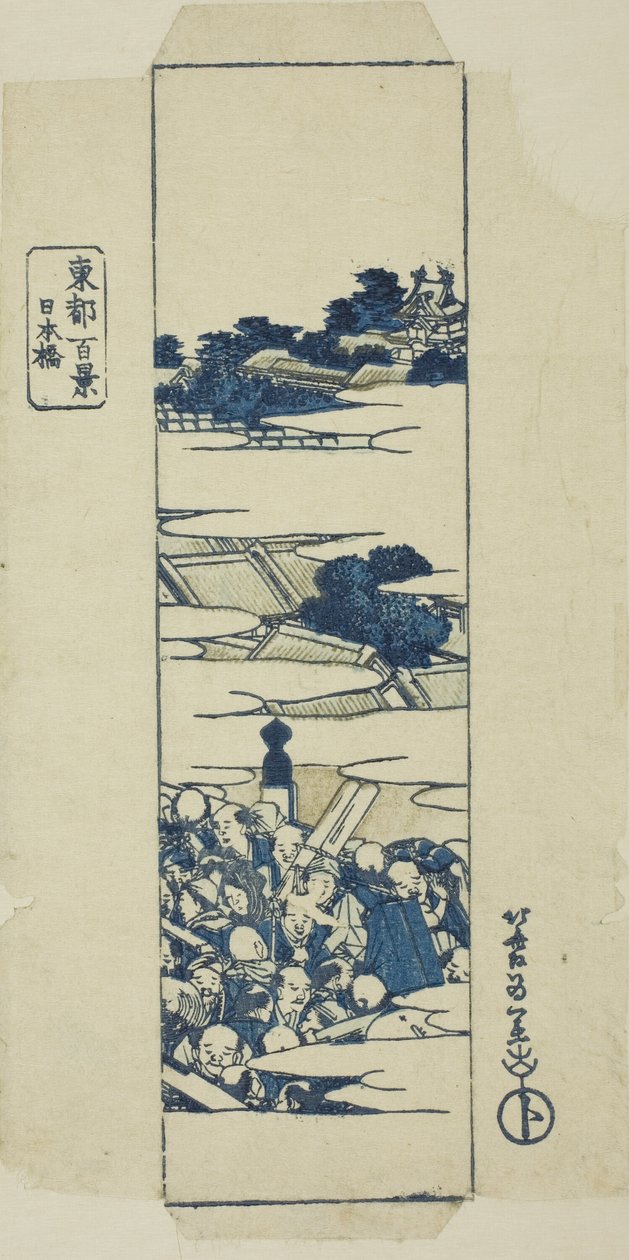 Nihonbashi Bridge, indpakning til serien "One Hundred Views of the Eastern Capital (Toto hyakkei)" af Katsushika Hokusai