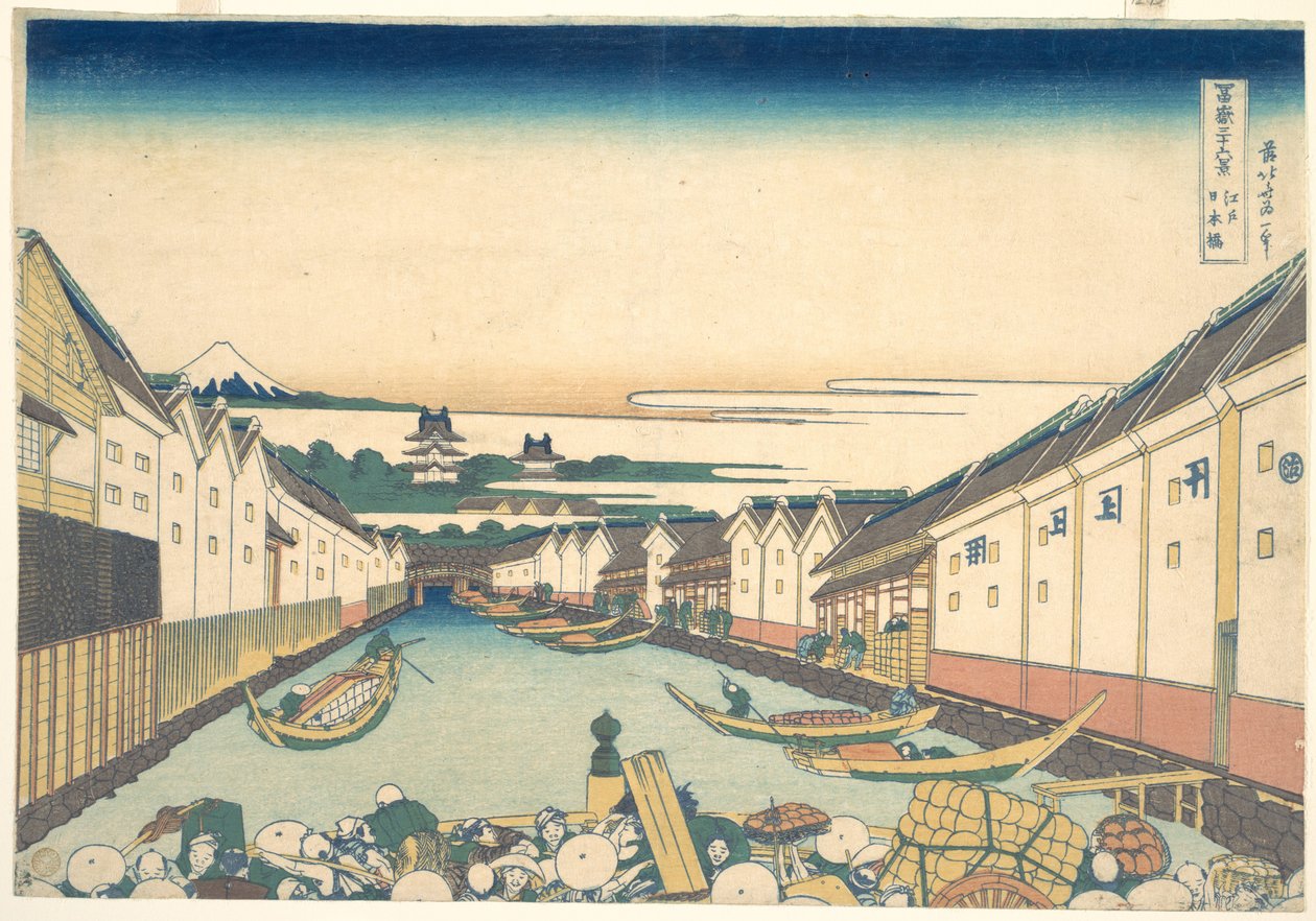 Nihonbashi i Edo (Edo Nihonbashi), fra serien »De 36 udsigter over Fuji« (Fugaku sanjūrokkei) af Katsushika Hokusai