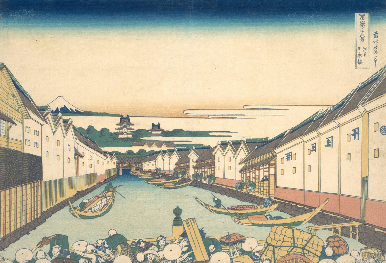 Nihonbashi i Edo Edo Nihonbashi, fra serien Thirty-six Views of Mount Fuji ..., ca. 1830-32. af Katsushika Hokusai