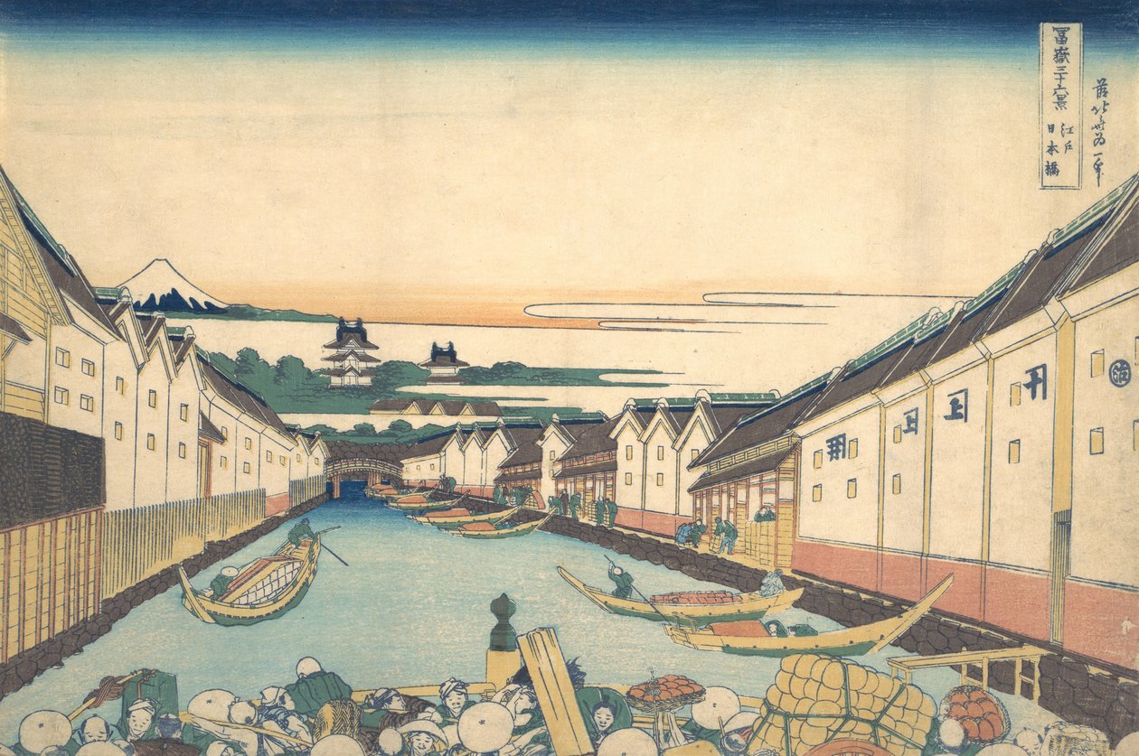 Nihonbashi i Edo Edo Nihonbashi, fra serien Thirty-six Views of Mount Fuji ..., ca. 1830-32. af Katsushika Hokusai