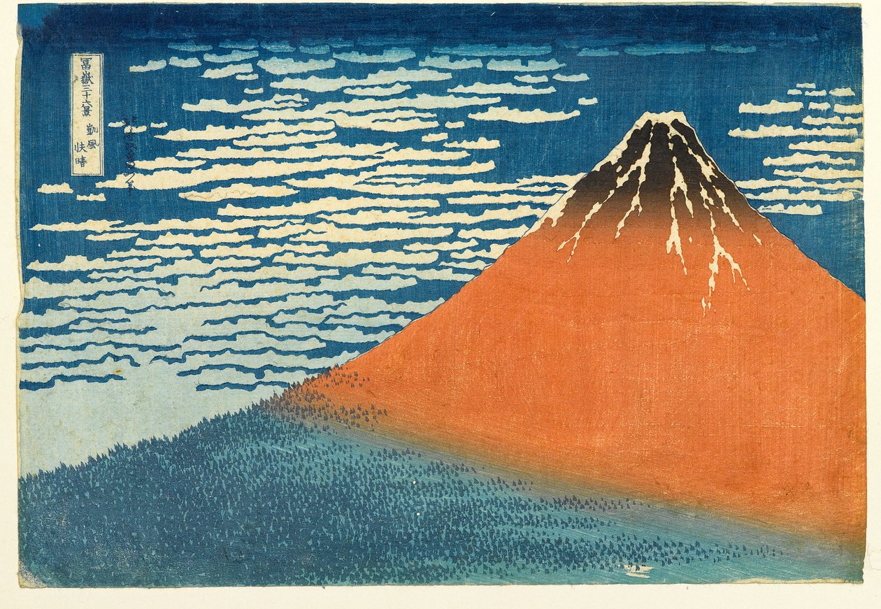 Nr. 8 Fuji i klart vejr/ Rød Fuji, Edo-perioden, ca. 1831-33 (træsnit på papir) af Katsushika Hokusai