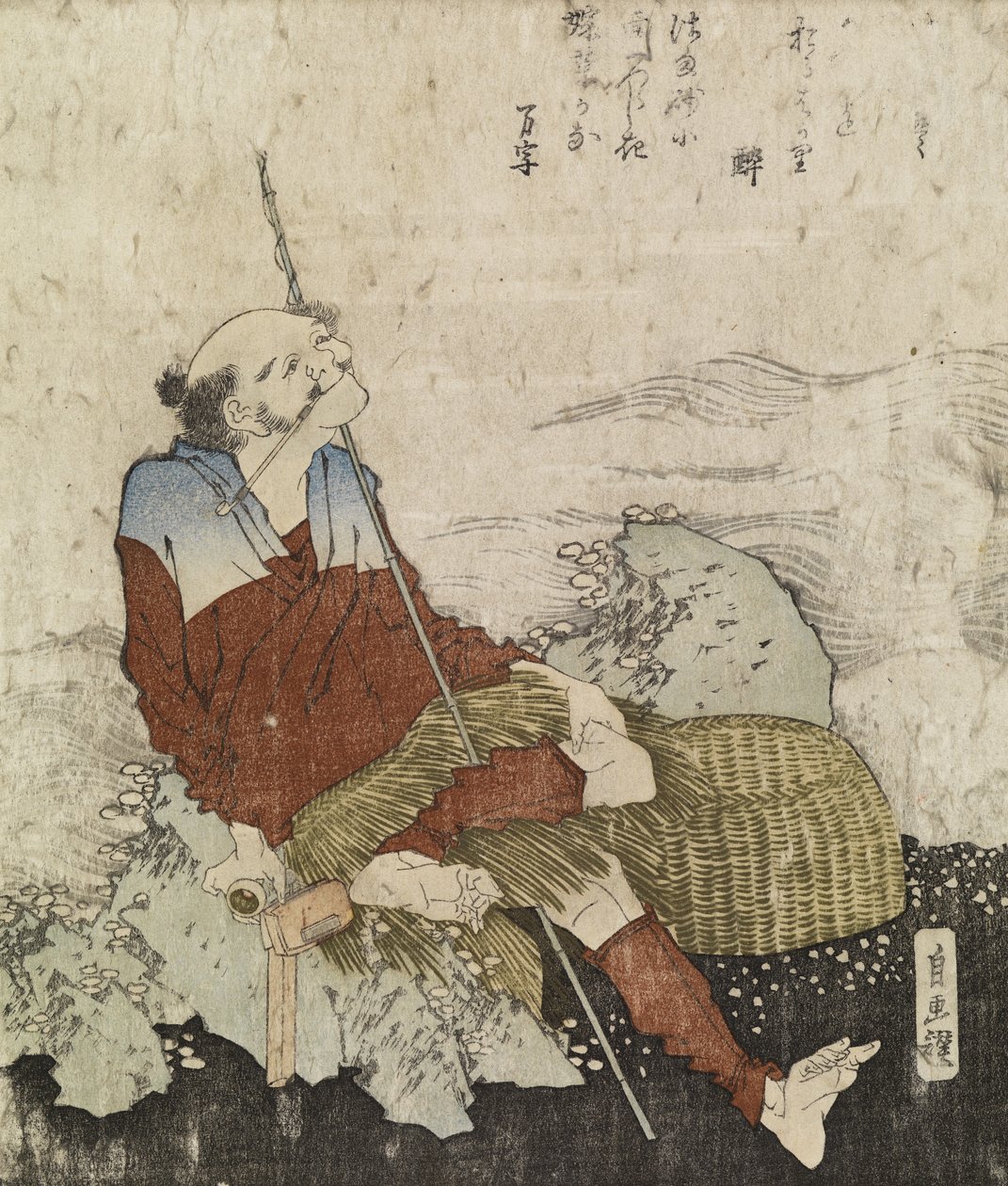 Old Fisherman Smoking his Pipe, ca. 1835 (træbloktryk i farver) af Katsushika Hokusai
