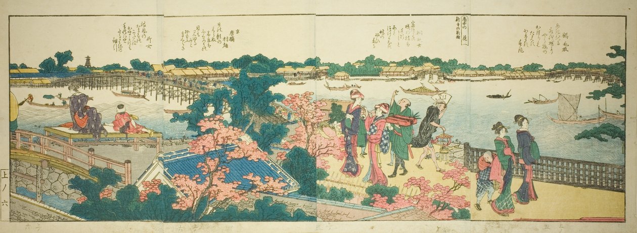 Sider fra den illustrerede bog "Panoramaudsigt langs bredden af Sumida-floden (Ehon Sumidagawa ryogan ichiran)" af Katsushika Hokusai