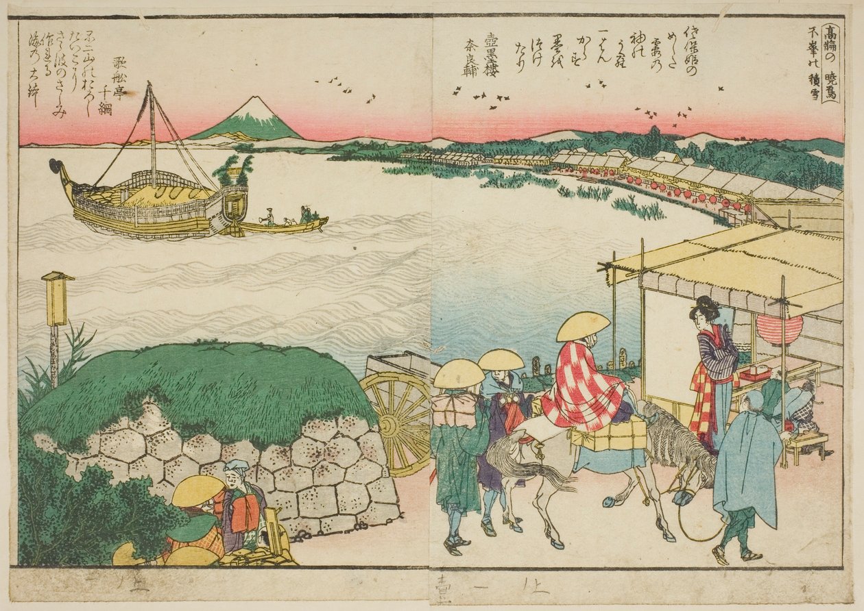 Sider fra den illustrerede bog "Panoramaudsigt langs bredden af Sumida-floden (Ehon Sumidagawa ryogan ichiran)" af Katsushika Hokusai
