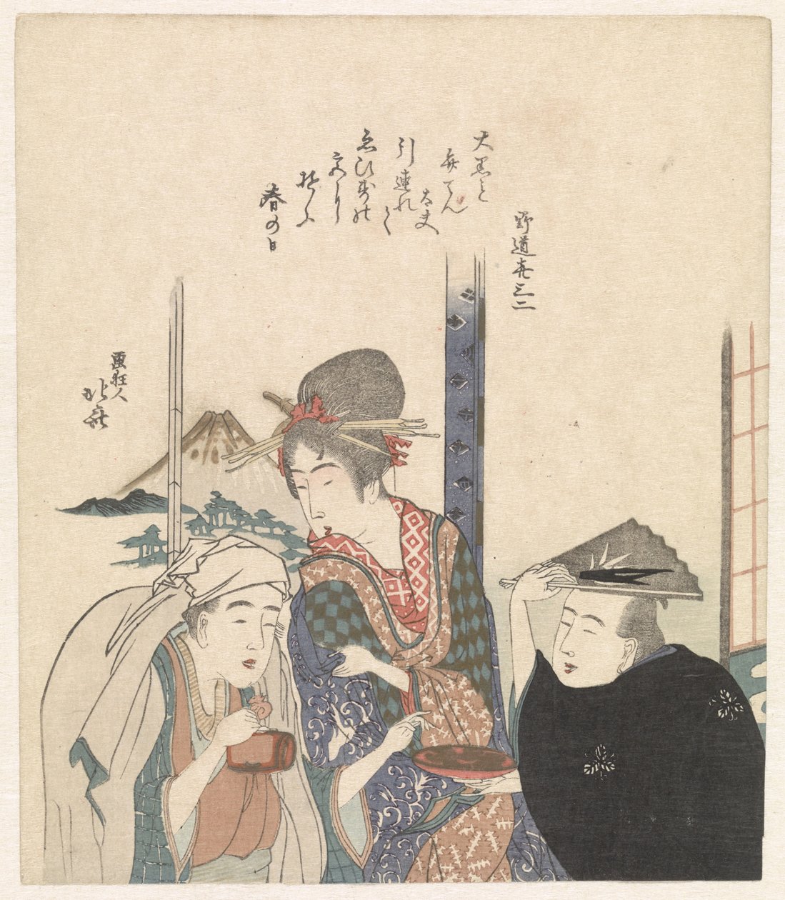 Parodi på guderne Daikoku og Benten af Katsushika Hokusai