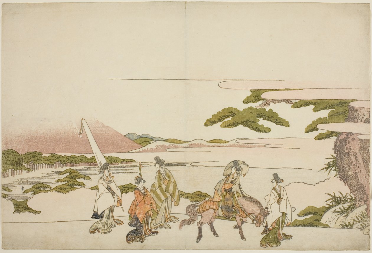 Parodi på Ariwara no Narihiras rejse mod øst af Katsushika Hokusai