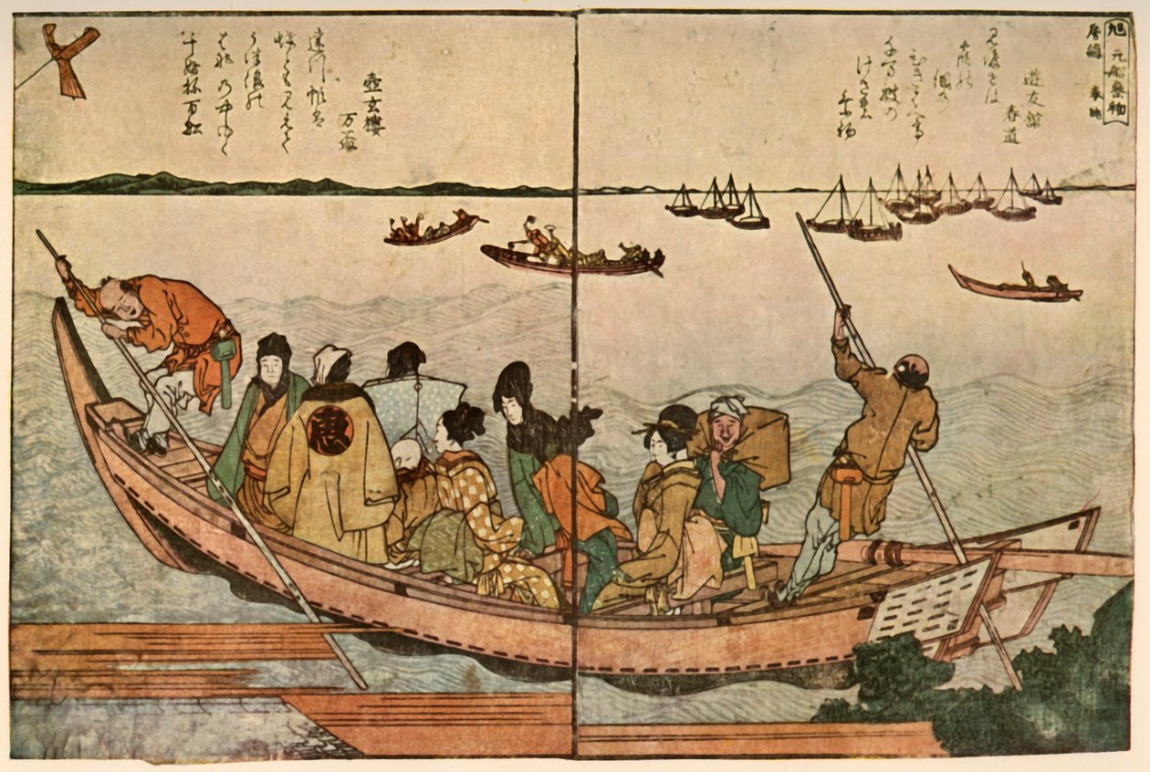 Passagerer på en båd, der krydser Sumida-floden i Japan, c1804, 1924. af Katsushika Hokusai
