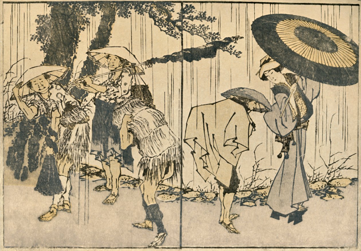 Mennesker i regnen, 1819, 1924. af Katsushika Hokusai