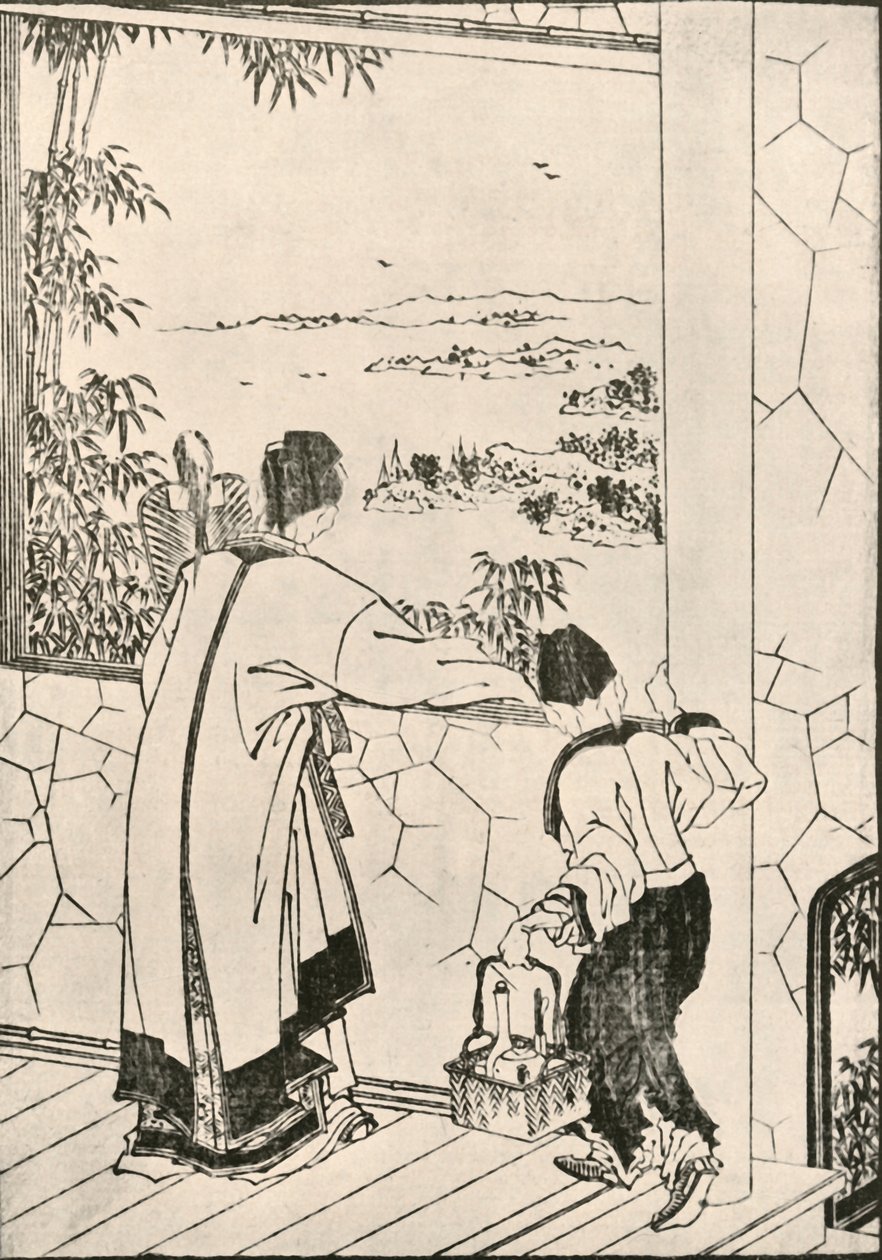 Folk kigger ud af et vindue, slutningen af det 18.-begyndelsen af det 19. århundrede, 1924. af Katsushika Hokusai