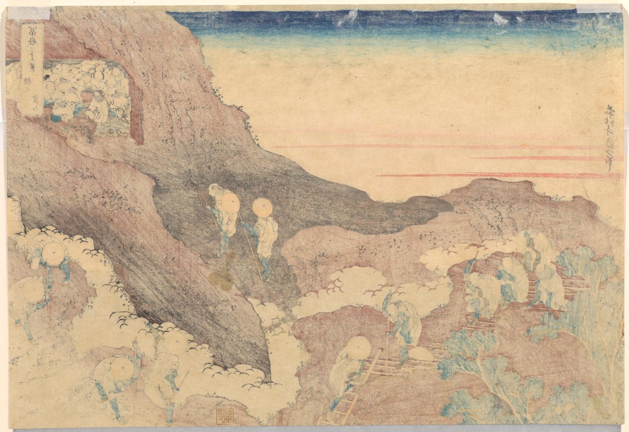 Pilgrims Ascending the Peak, fra serien Thirty-Six Views of Mount Fuji af Katsushika Hokusai