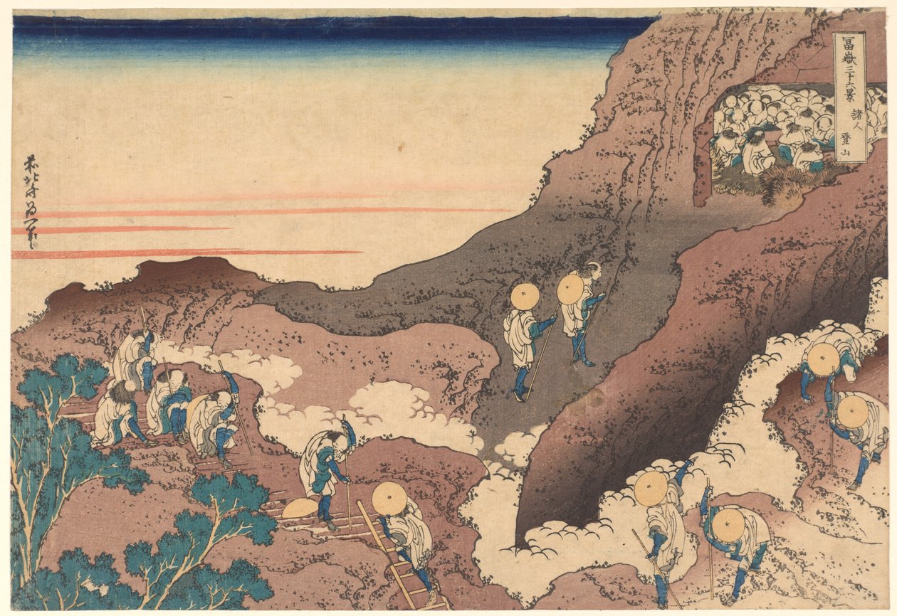 Pilgrimme på vej op ad bjergtoppen, fra serien »36 udsigter over Fuji« af Katsushika Hokusai