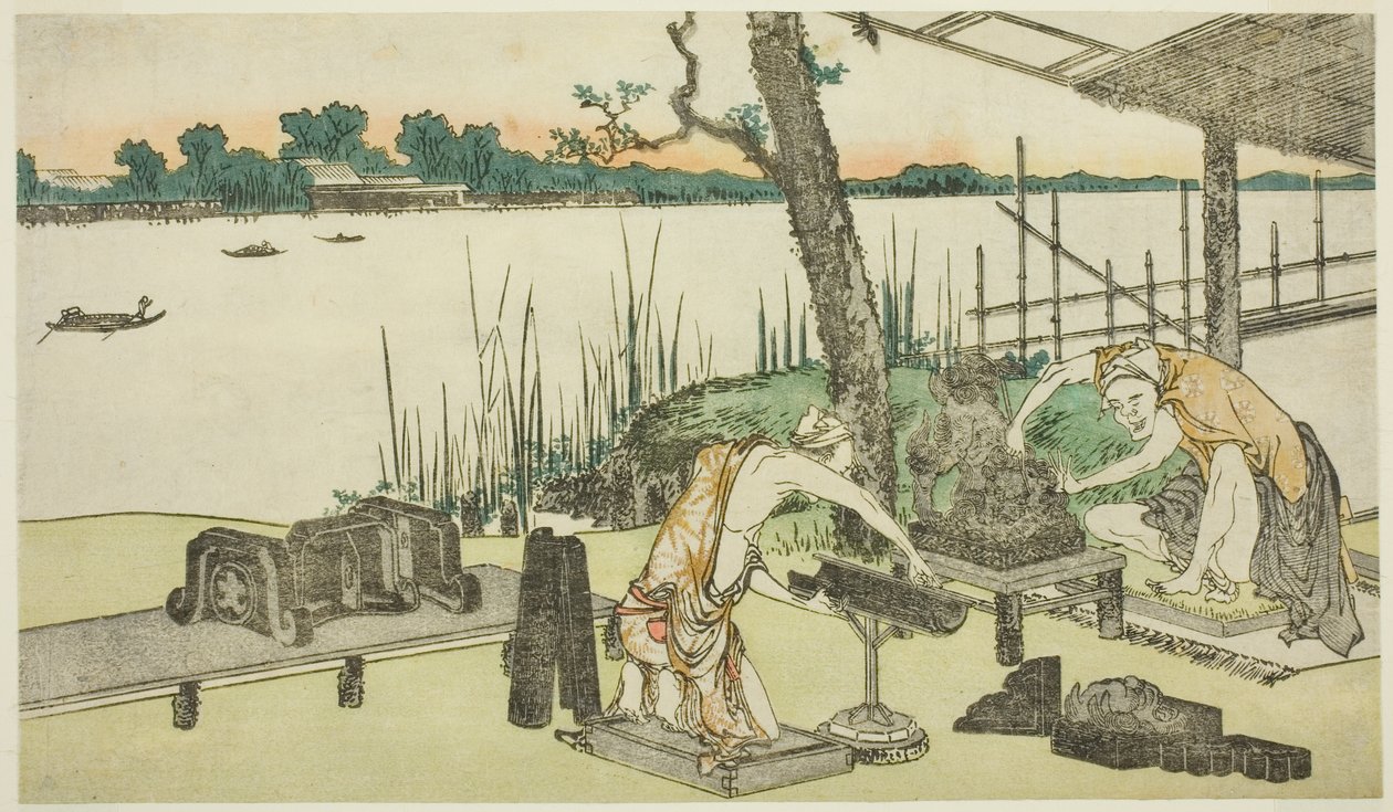 Pottemagere på arbejde - Imado af Katsushika Hokusai