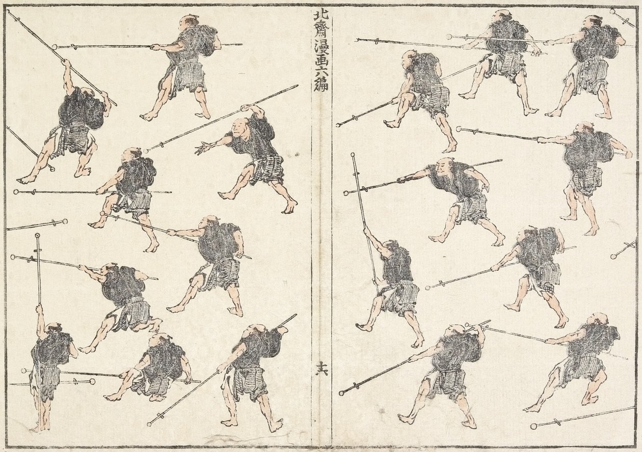 Udøvelse af langskaftet sværd, 1817 af Katsushika Hokusai