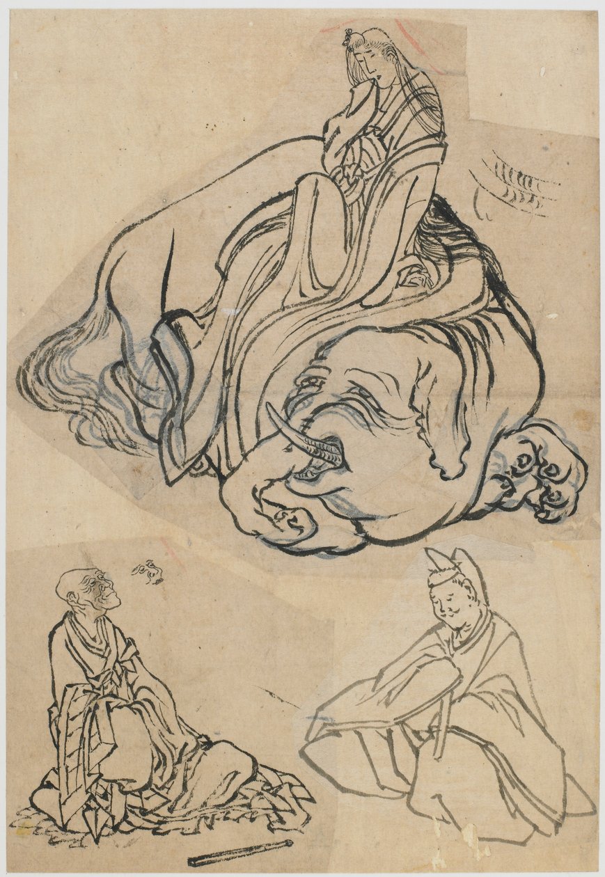 Forberedende skitse til The Courtesan Eguchi som Bodhisattva Fugen..., Edo-perioden, c1806-1811. af Katsushika Hokusai