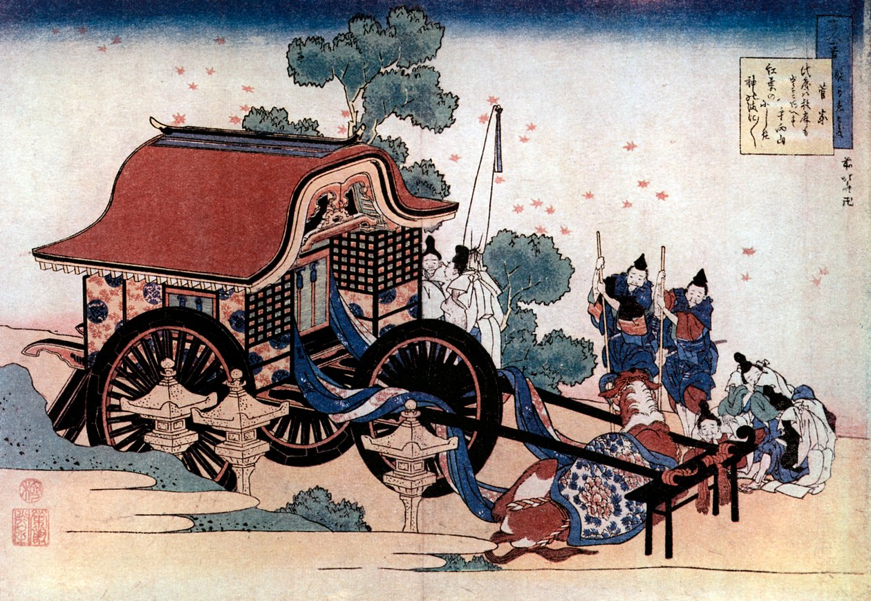 Trækker en trehjulet vogn, japansk træsnit, c1780-1849. af Katsushika Hokusai