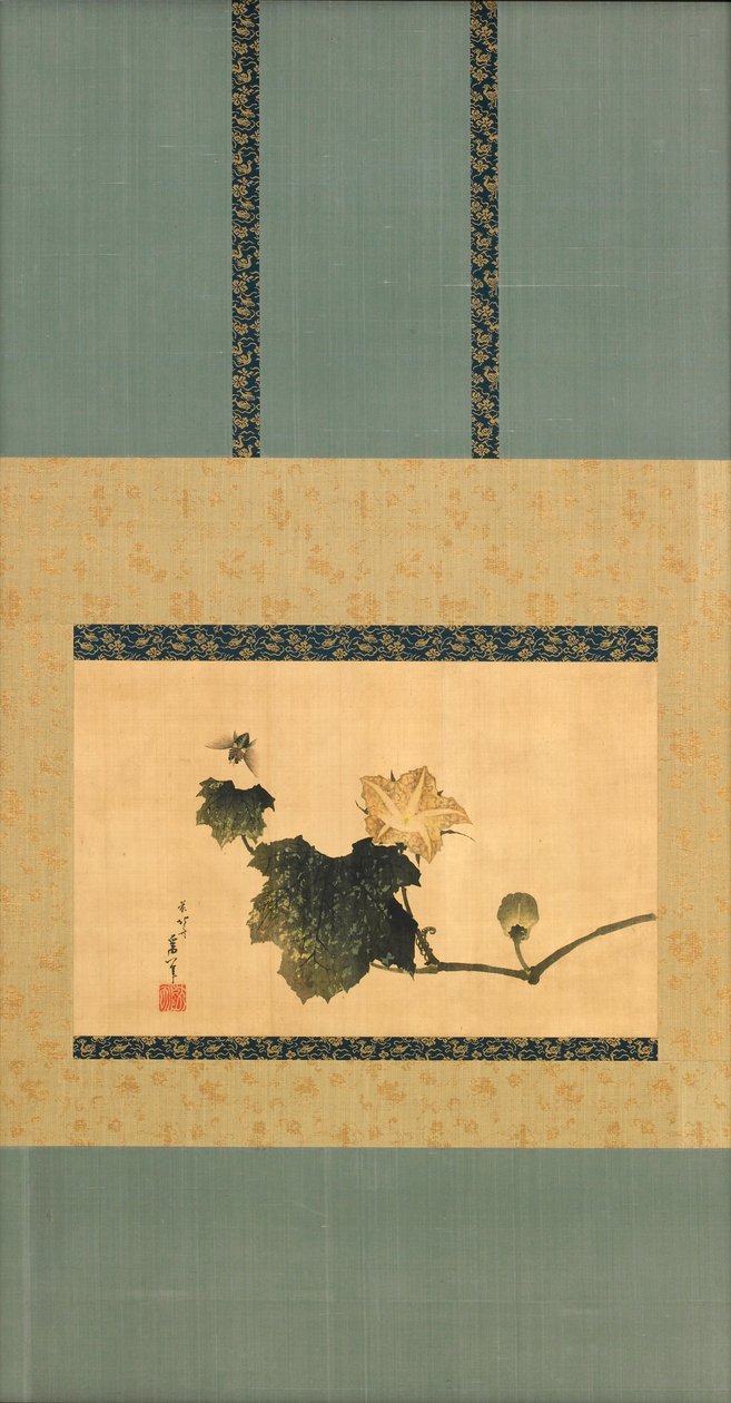 Græskar og vin og hesteflue, Edo-periode, ca. 1825 (blæk og farve på silke) af Katsushika Hokusai