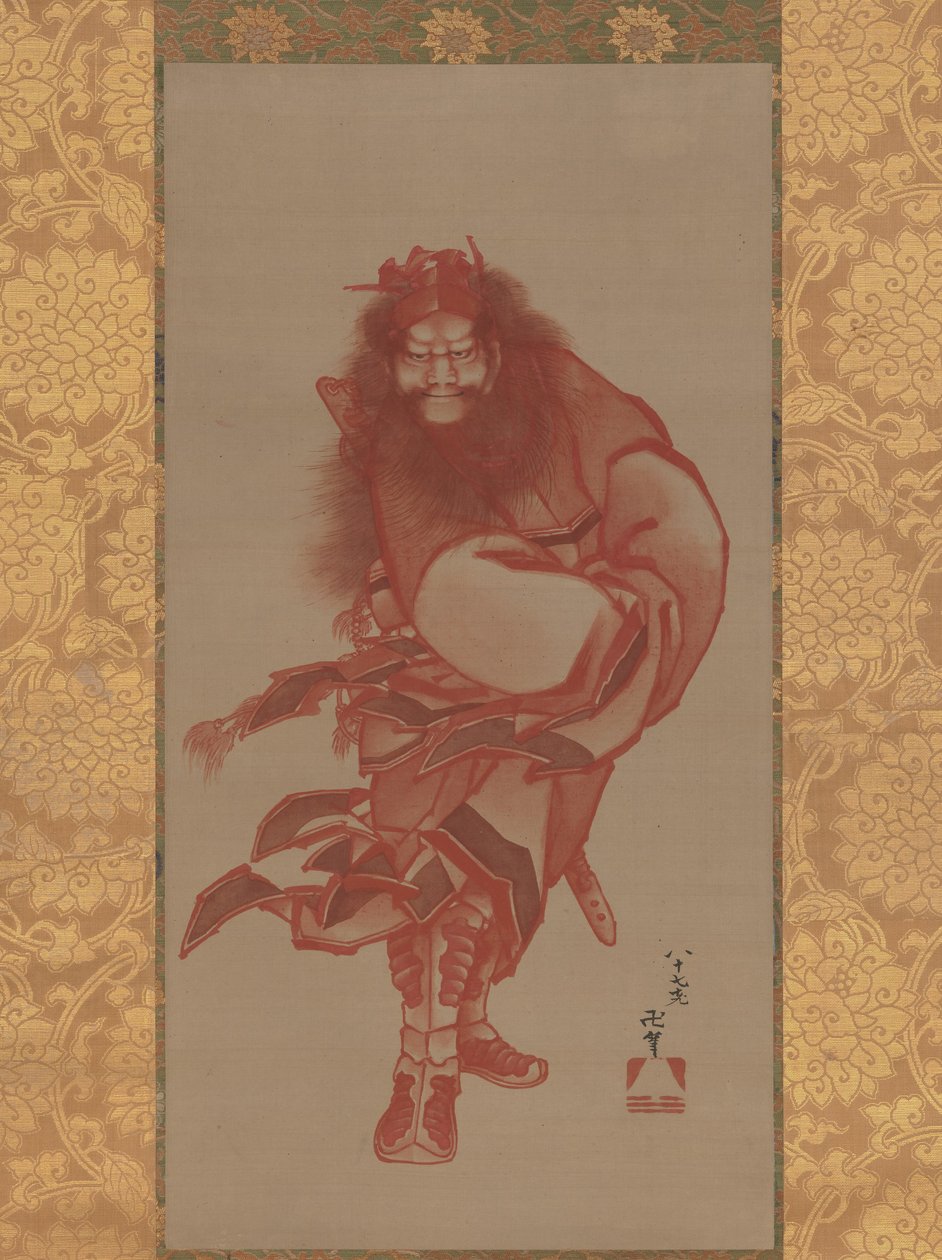 Red Shoki, Demon Queller, dateret 1847. af Katsushika Hokusai