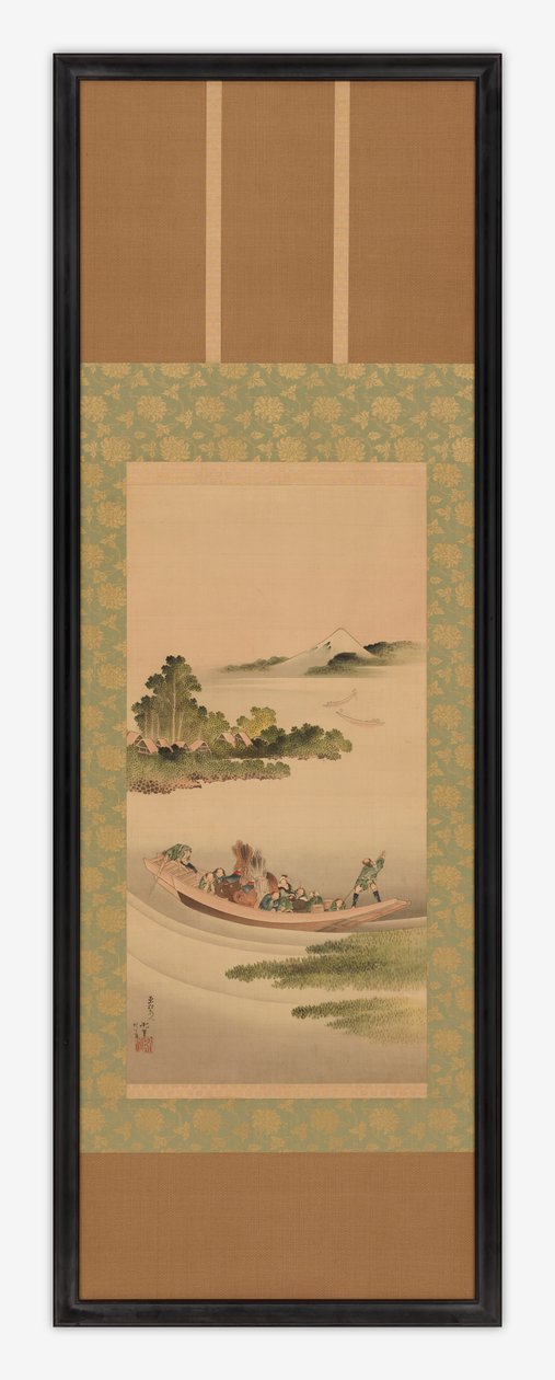Flodlandskab: færge og Fuji-bjerget, Edo-perioden, 1842. af Katsushika Hokusai