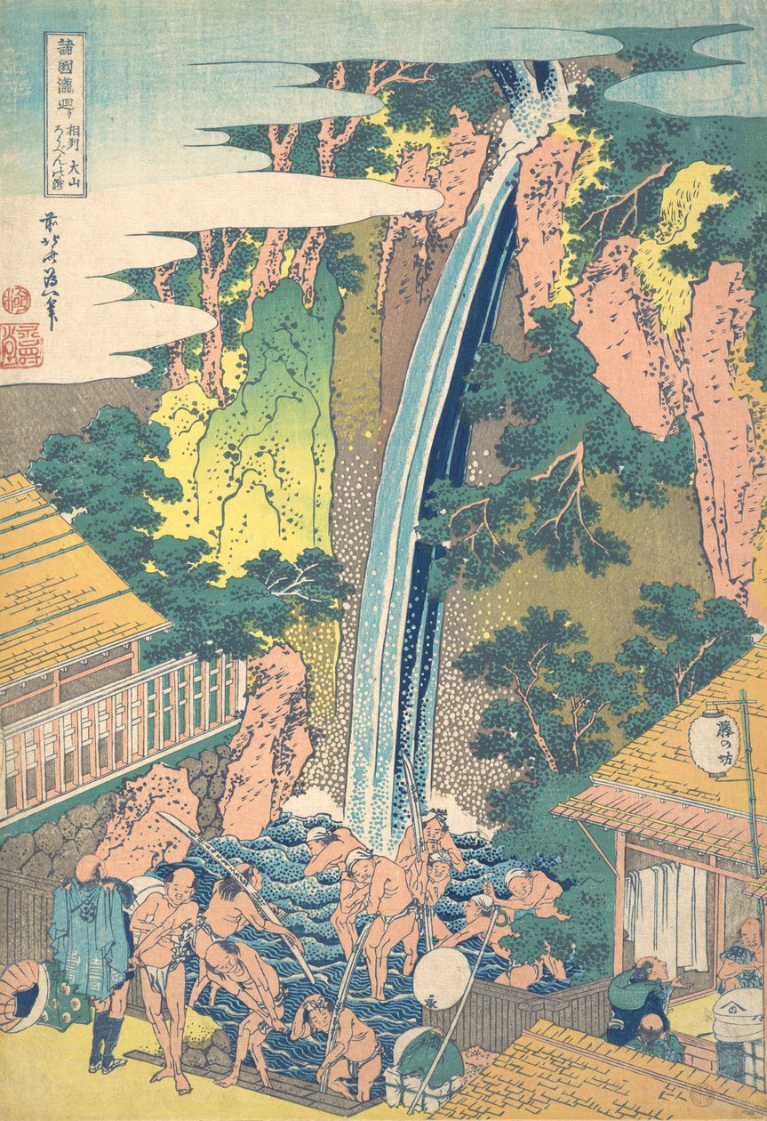 Robben Vand r Fald hos Oyama-medlem Sagami P Rovinse Sake Oyama Robbens madlavning, fra Te Seri. . . , myg. 1827. af Katsushika Hokusai