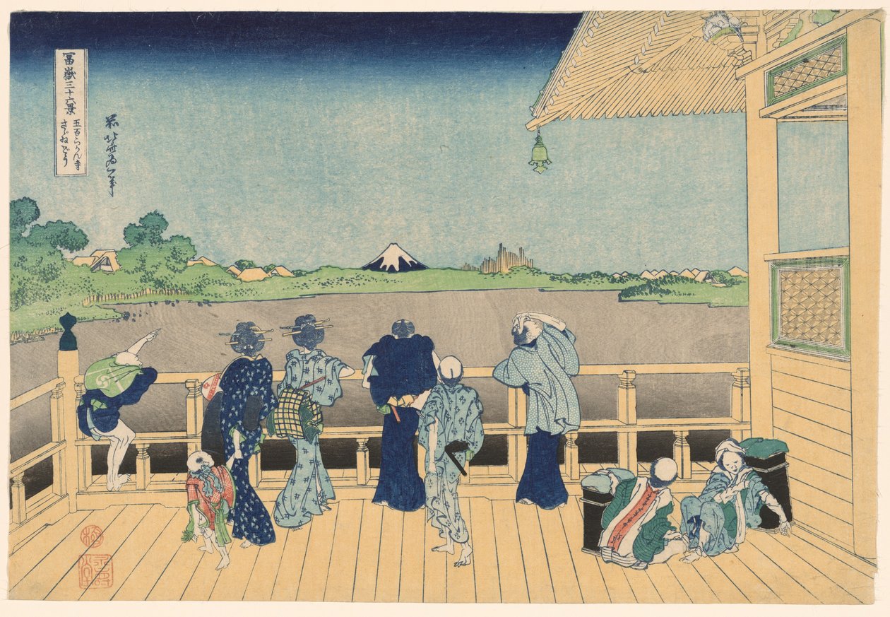 Sazai Hall ved Temple of the Five Hundred Arhats (Gohyakurakanji Sazaido), fra serien "Thirty-six Views of Mount Fuji (Fugaku sanjurokkei)" af Katsushika Hokusai
