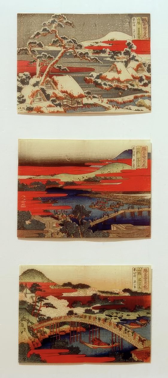 Sne, måne og blomster i smukke landskaber af Katsushika Hokusai