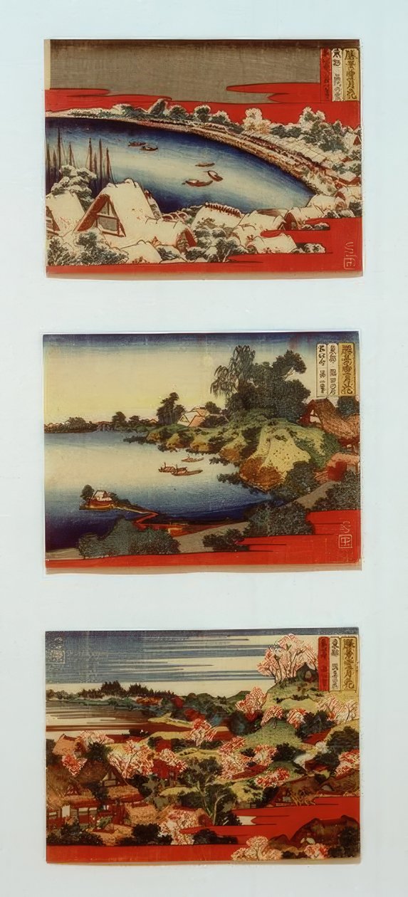 Sne, måne og blomster i smukke landskaber af Katsushika Hokusai