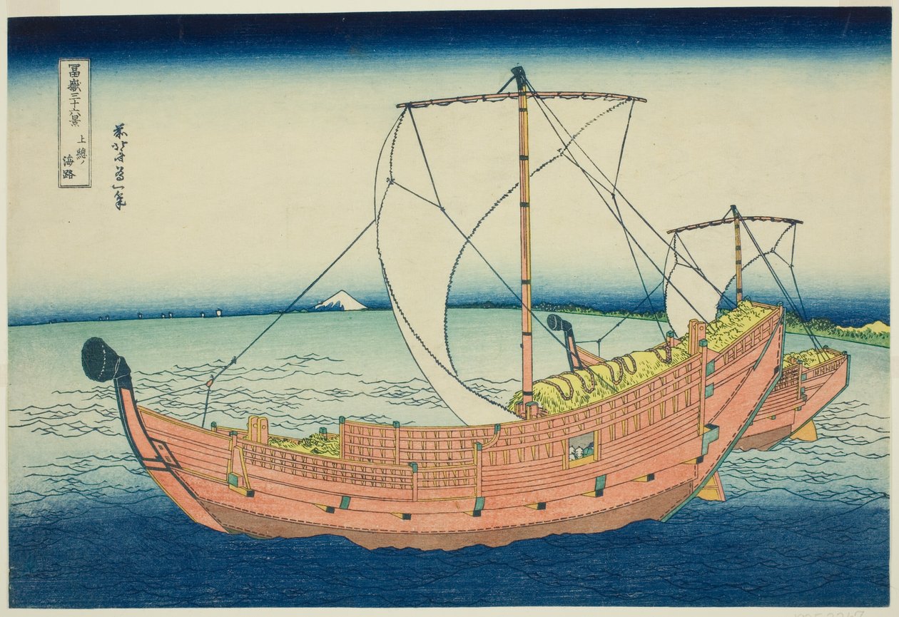 Sea Lane Off Kazusa Province (Kazusa no kairo), fra serien "Thirty-six Views of Mount Fuji (Fugaku sanjurokkei)" af Katsushika Hokusai