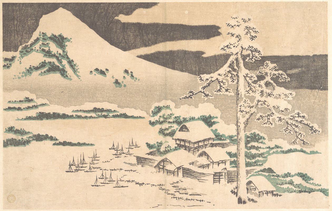 En kystby om vinteren, fra Hokusais »Album med realistiske billeder« (Hokusai shashin gafu) af Katsushika Hokusai