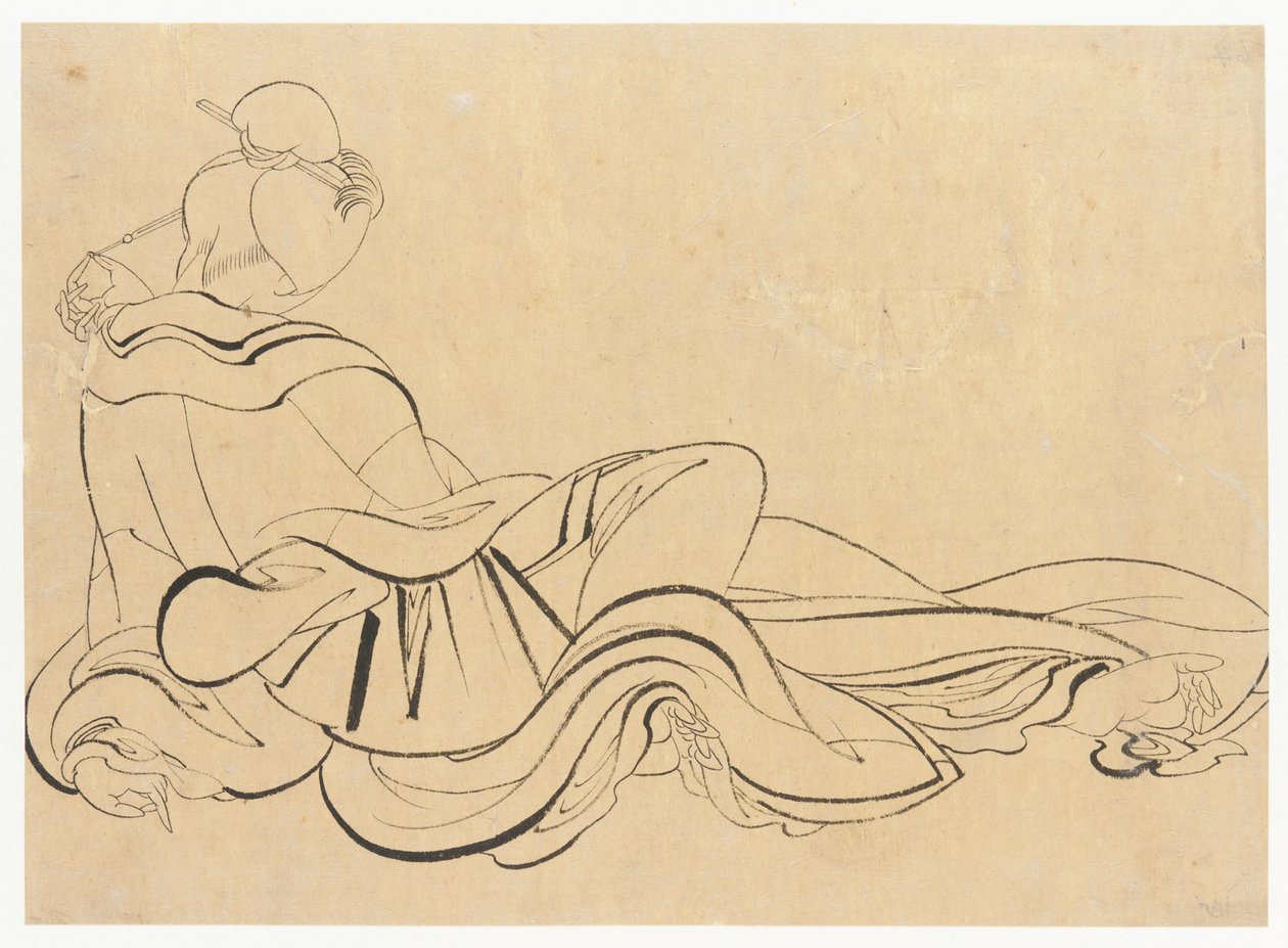 Siddende kvinde klør sig i hovedet, slutningen af det 18.-begyndelsen af det 19. århundrede. af Katsushika Hokusai