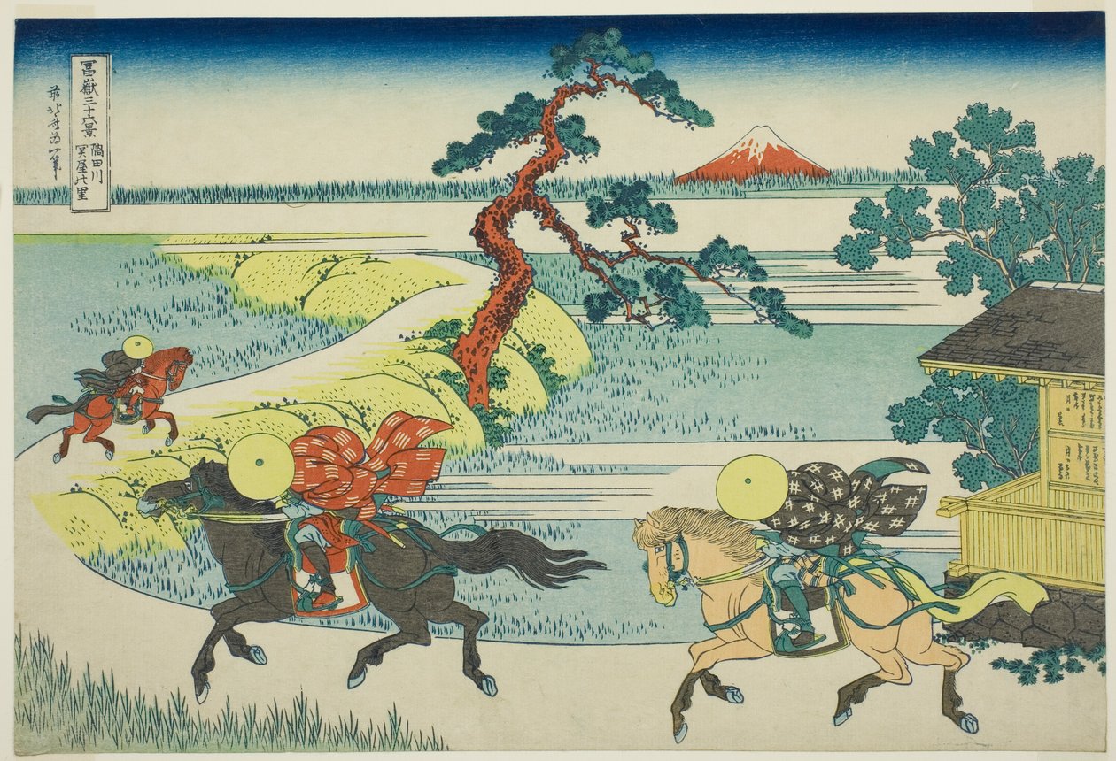 Sekiya Village ved Sumida-floden (Sumidagawa Sekiya no sato), fra serien Thirty-Six Views of Mount Fuji (Fugaku sanjūrokkei) af Katsushika Hokusai