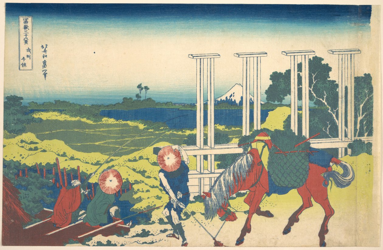 Senju i Musashi-provinsen (Bushū Senju), fra serien »De 36 udsigter over Fuji-bjerget« (Fugaku sanjūrokkei) af Katsushika Hokusai