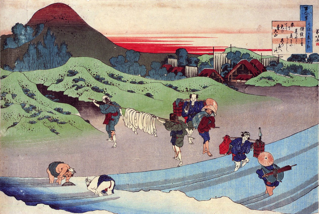 ""Serie på hundrede digte af hundrede digtere: ""Jito Tenno"" Tryk af Katsushika Hokusai (1760-1849) (ukiyo-e skole) omkring 1830 State Hermitage Sankt Petersborg Rusland af Katsushika Hokusai