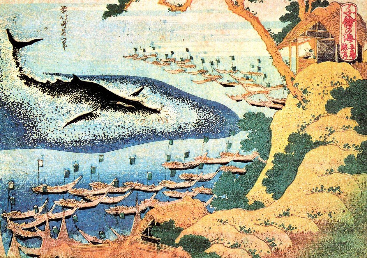 Serie af tusinde udsigter over havet: hvalen ud for Goto-øerne, Japan - Tryk af Katsushika Hokusai (1760-1849) (ukiyo-e skole) 1830-1833 State A Pushkin Museum of Fine Arts, Moskva af Katsushika Hokusai