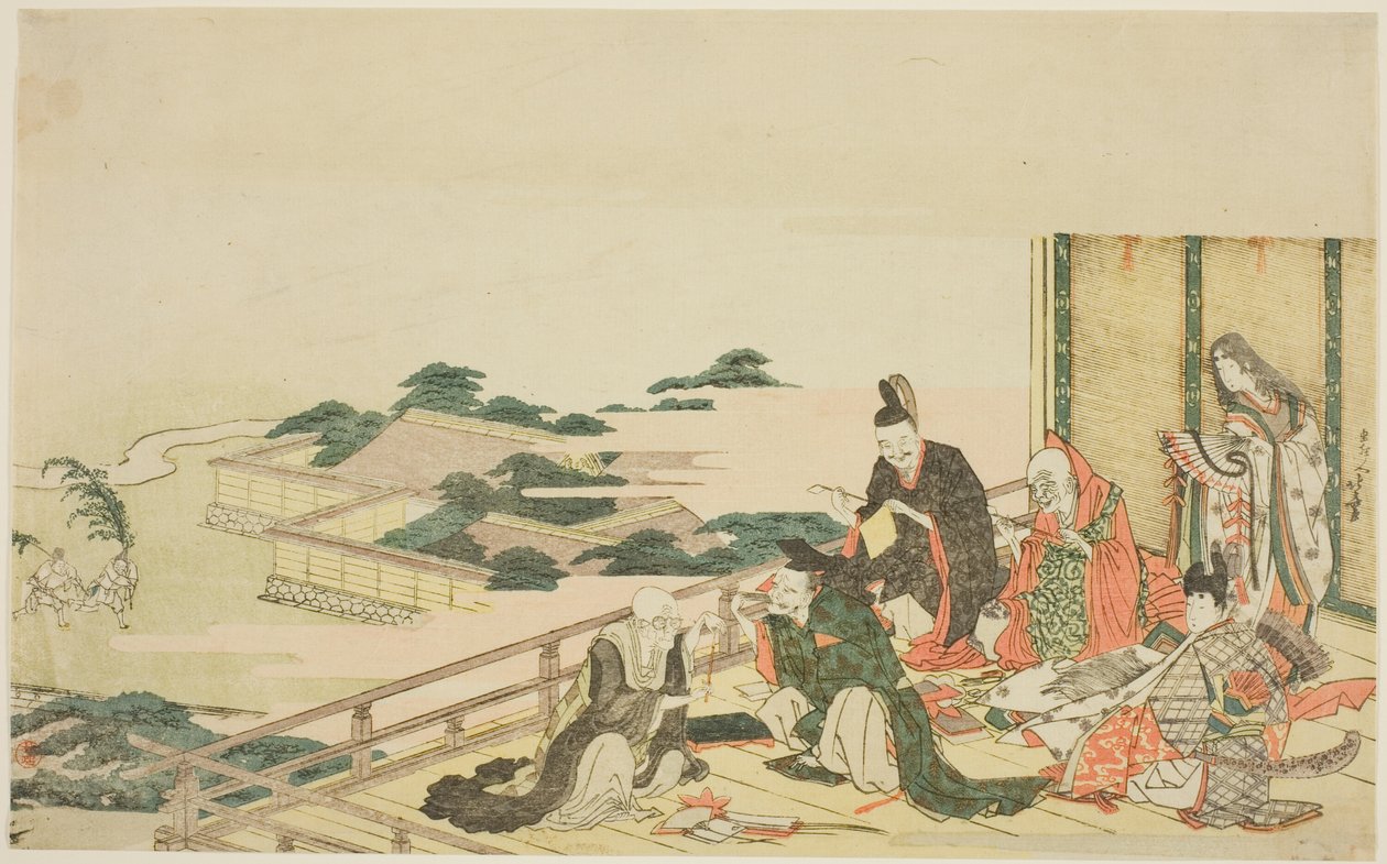 Seks udødelige digtere forbereder sig til Tanabata-festivalen af Katsushika Hokusai