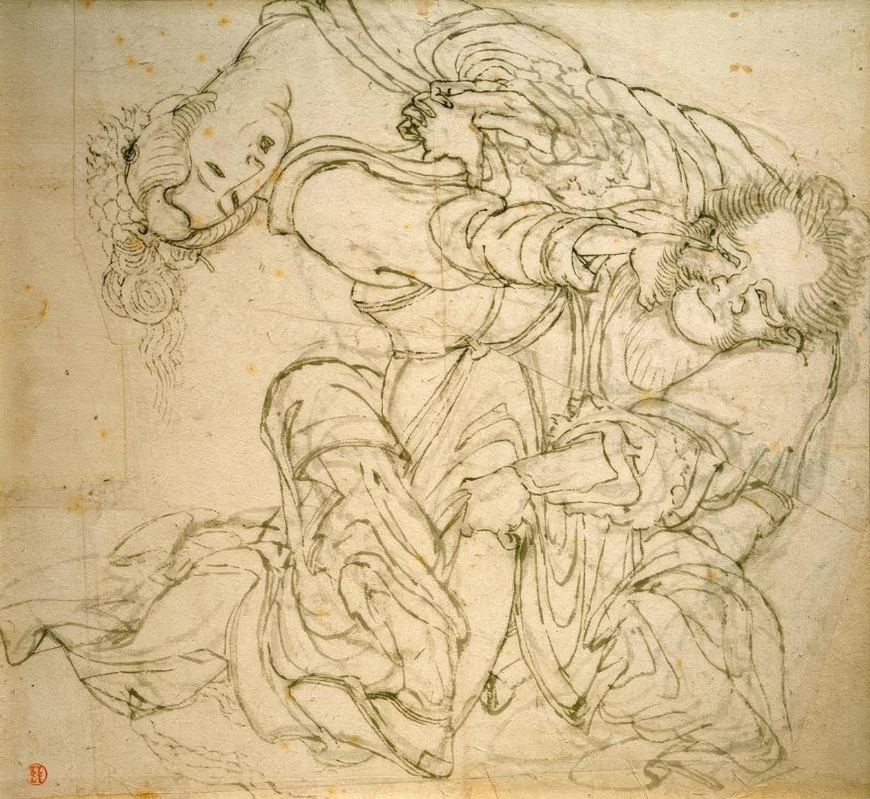Soko kæmper med sin kone af Katsushika Hokusai