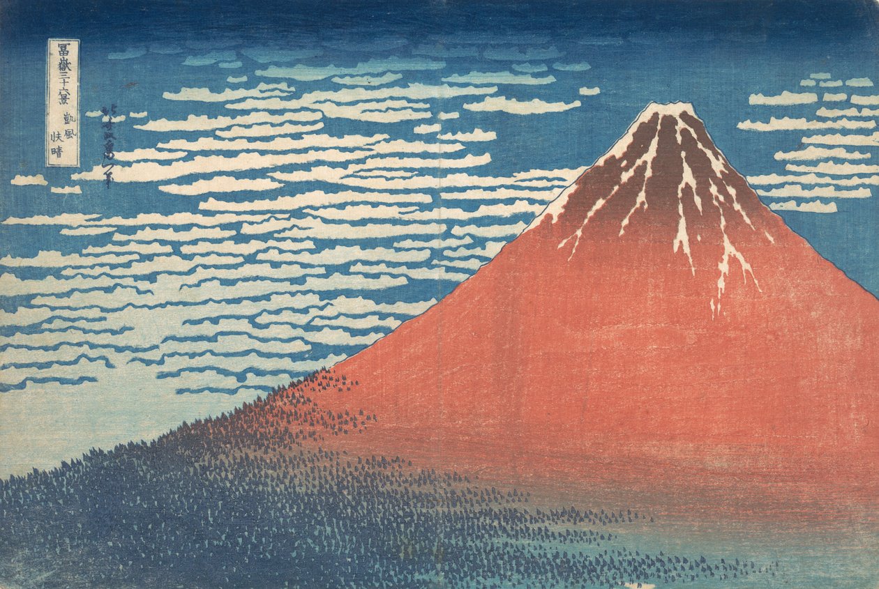 South Wind, Clear Sky Gaifu kaisei, også kendt som Red Fuji, fra serien Thirt..., ca. 1830-32. af Katsushika Hokusai